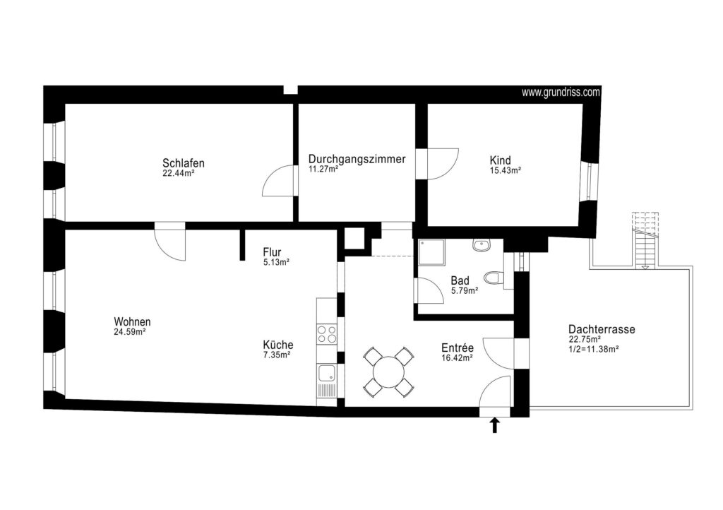Grundriss – Altbau-Charme trifft Neubau-Komfort: Sanierte 4,5-Zimmer-Wohnung mit Stuck und Dachterrasse