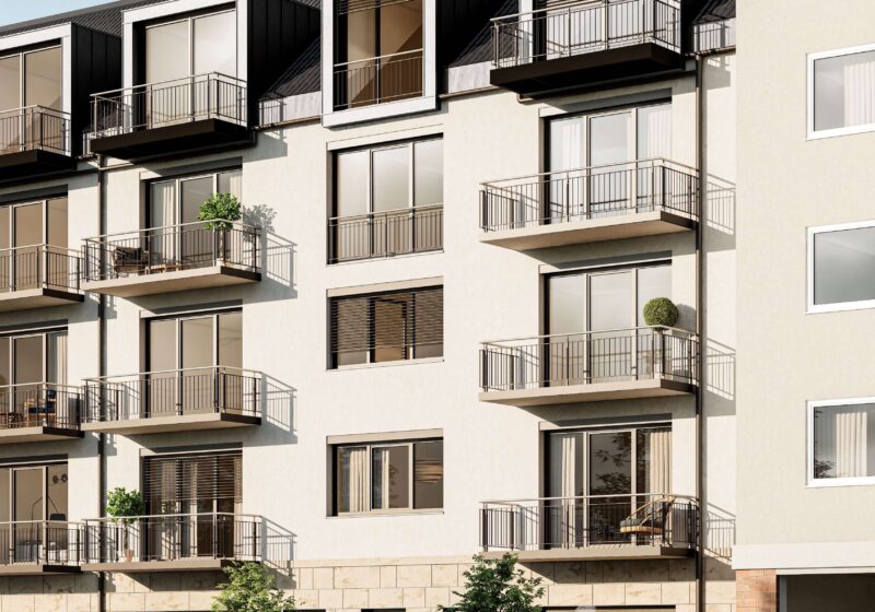 Visualisierung der sanierten Fassade mit neuen Balkonen – Mehrfamilienhaus in München-Ramersdorf